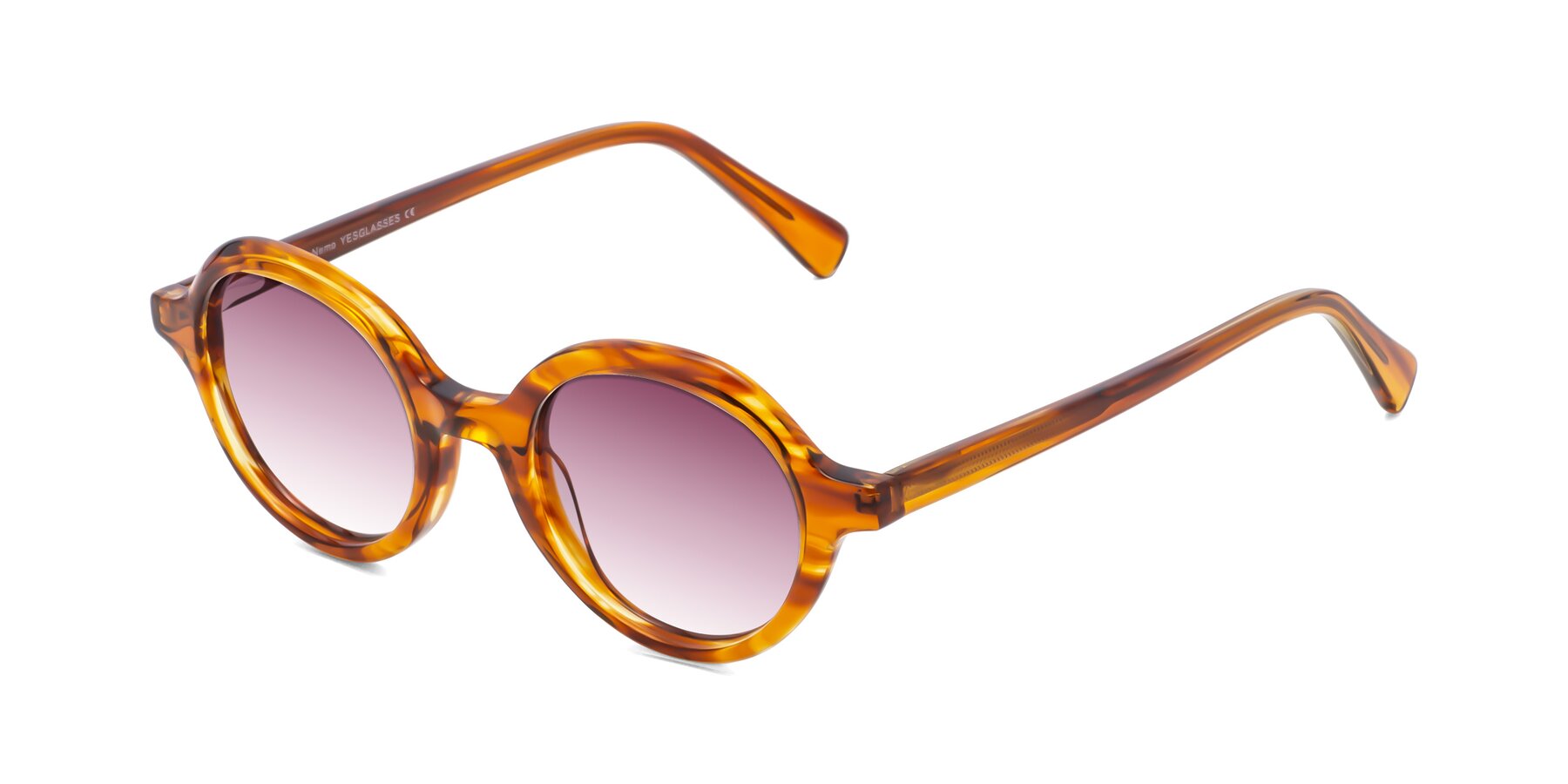 Angle of Nemo in Striped Amber with Wine Gradient Lenses