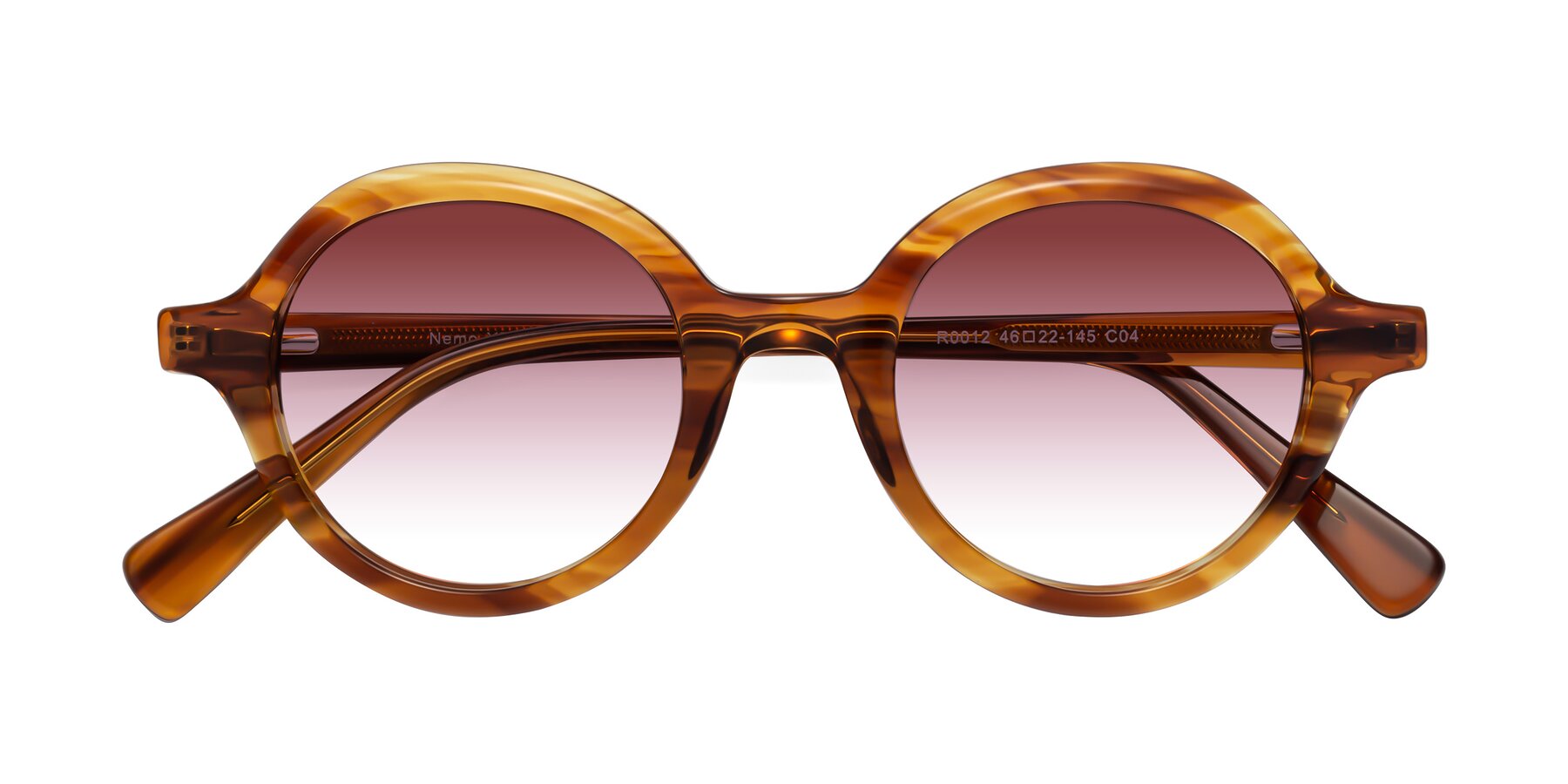 Folded Front of Nemo in Striped Amber with Garnet Gradient Lenses