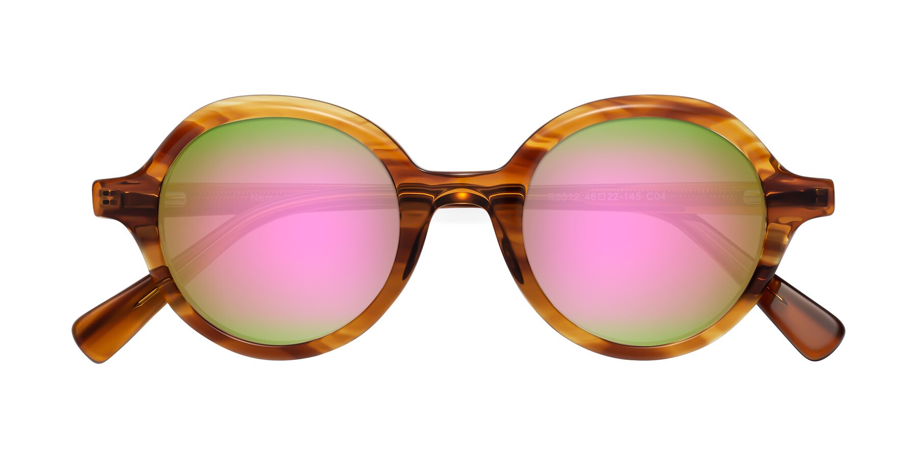 Folded Front of Nemo in Striped Amber with Pink Mirrored Lenses