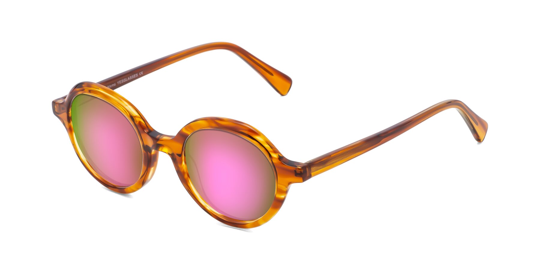 Angle of Nemo in Striped Amber with Pink Mirrored Lenses