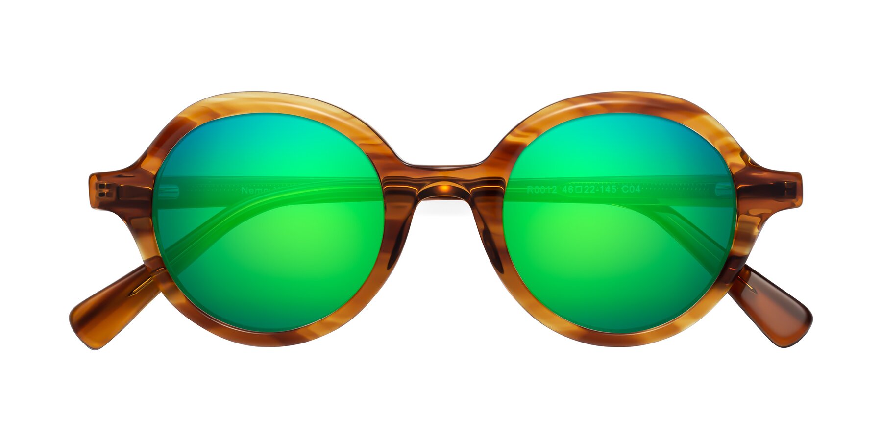 Folded Front of Nemo in Striped Amber with Green Mirrored Lenses
