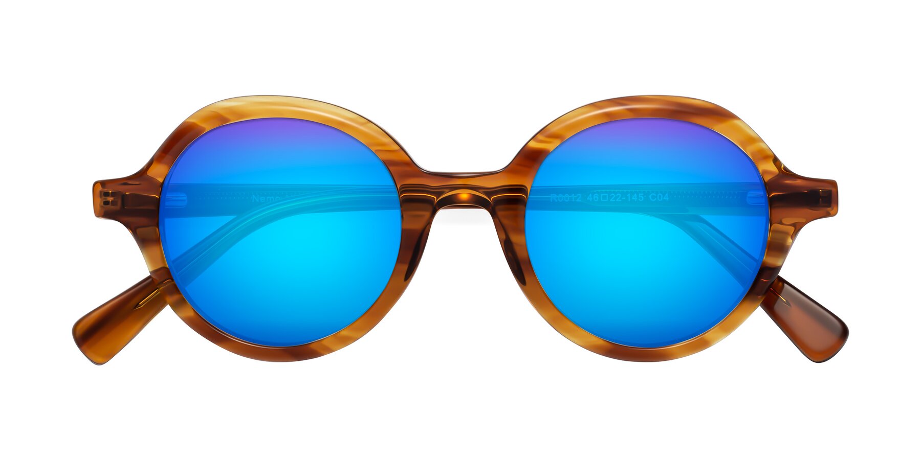 Folded Front of Nemo in Striped Amber with Blue Mirrored Lenses