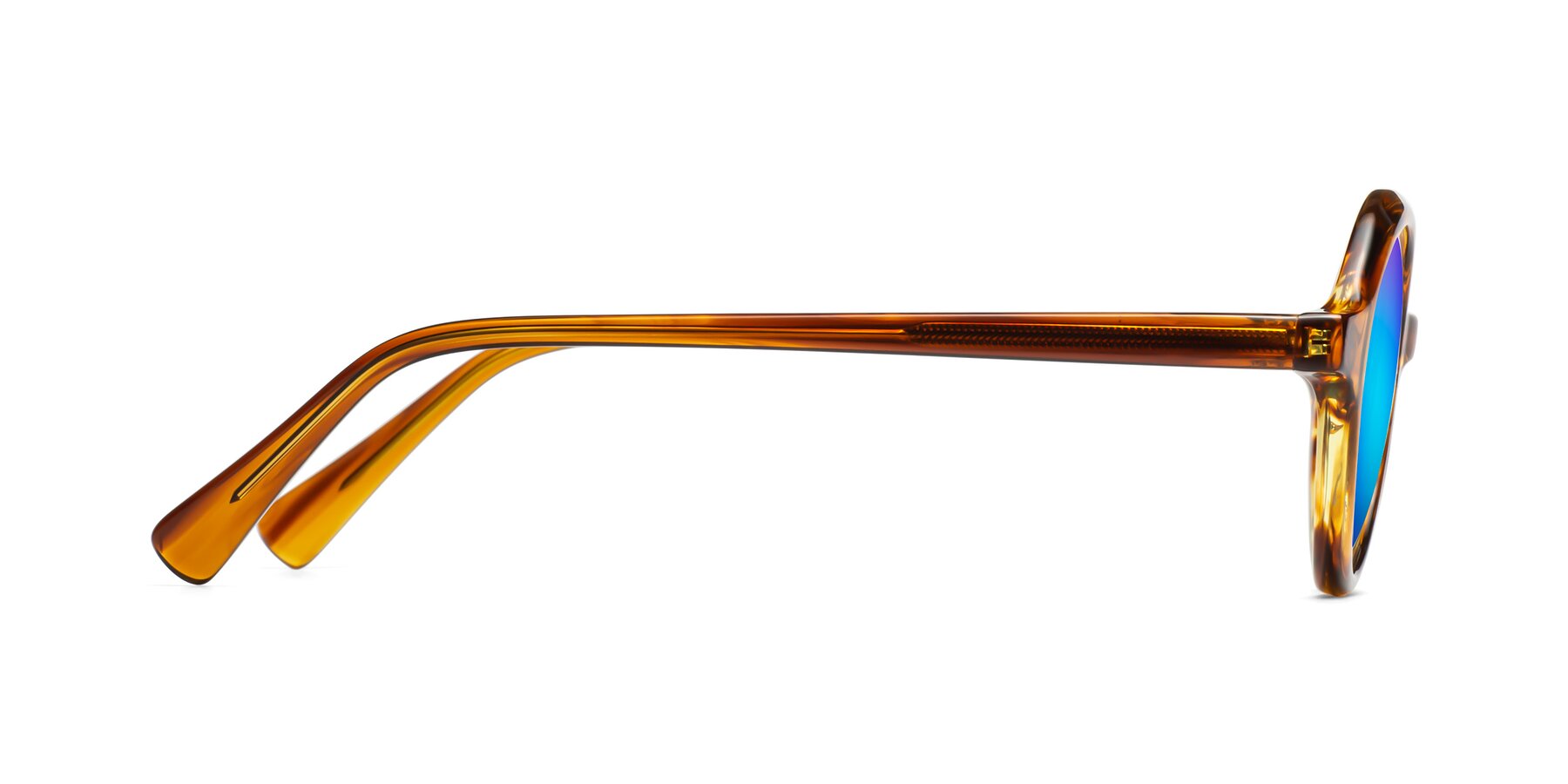 Side of Nemo in Striped Amber with Blue Mirrored Lenses