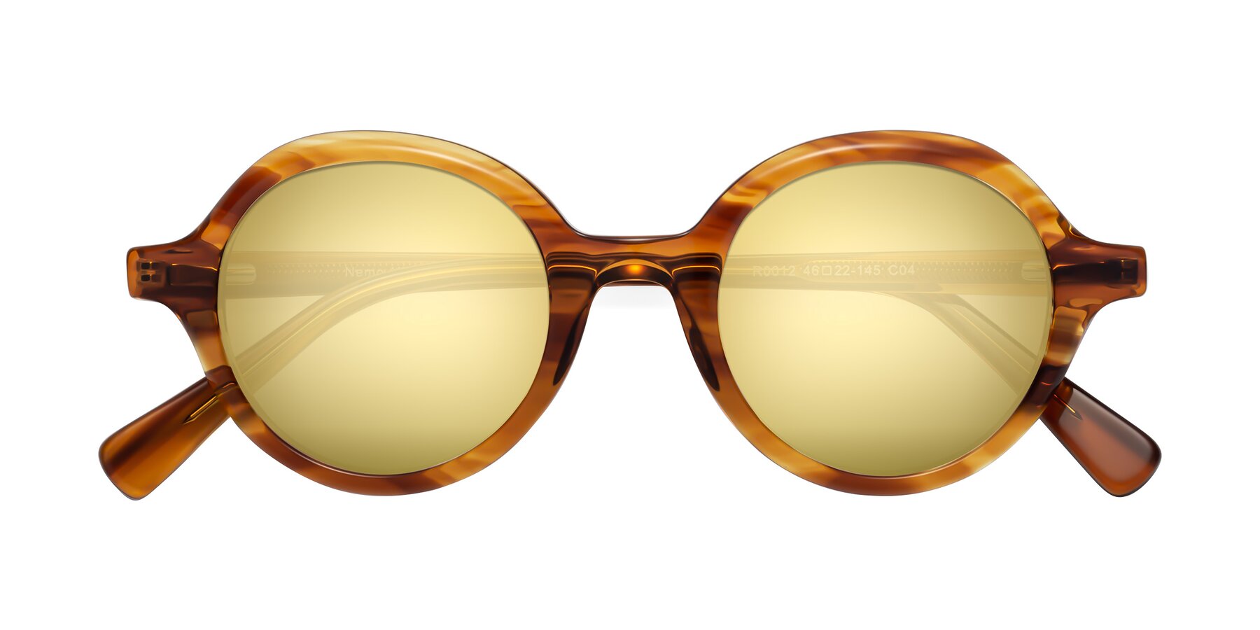 Folded Front of Nemo in Striped Amber with Gold Mirrored Lenses