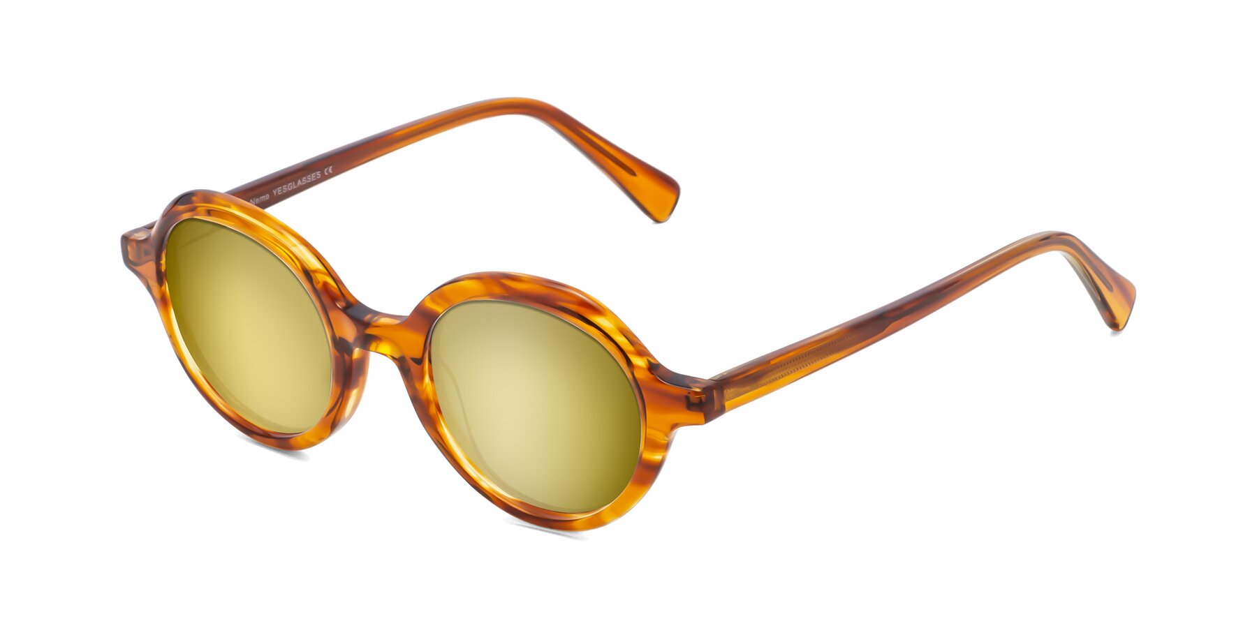 Angle of Nemo in Striped Amber with Gold Mirrored Lenses