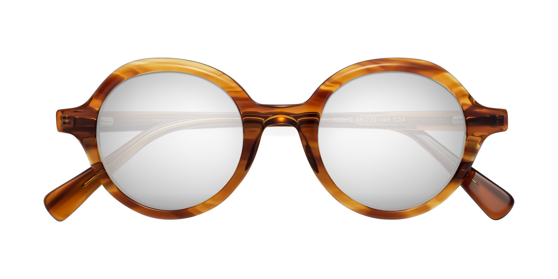 Folded Front of Nemo in Striped Amber with Silver Mirrored Lenses