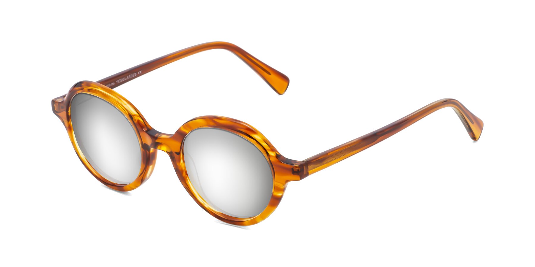 Angle of Nemo in Striped Amber with Silver Mirrored Lenses