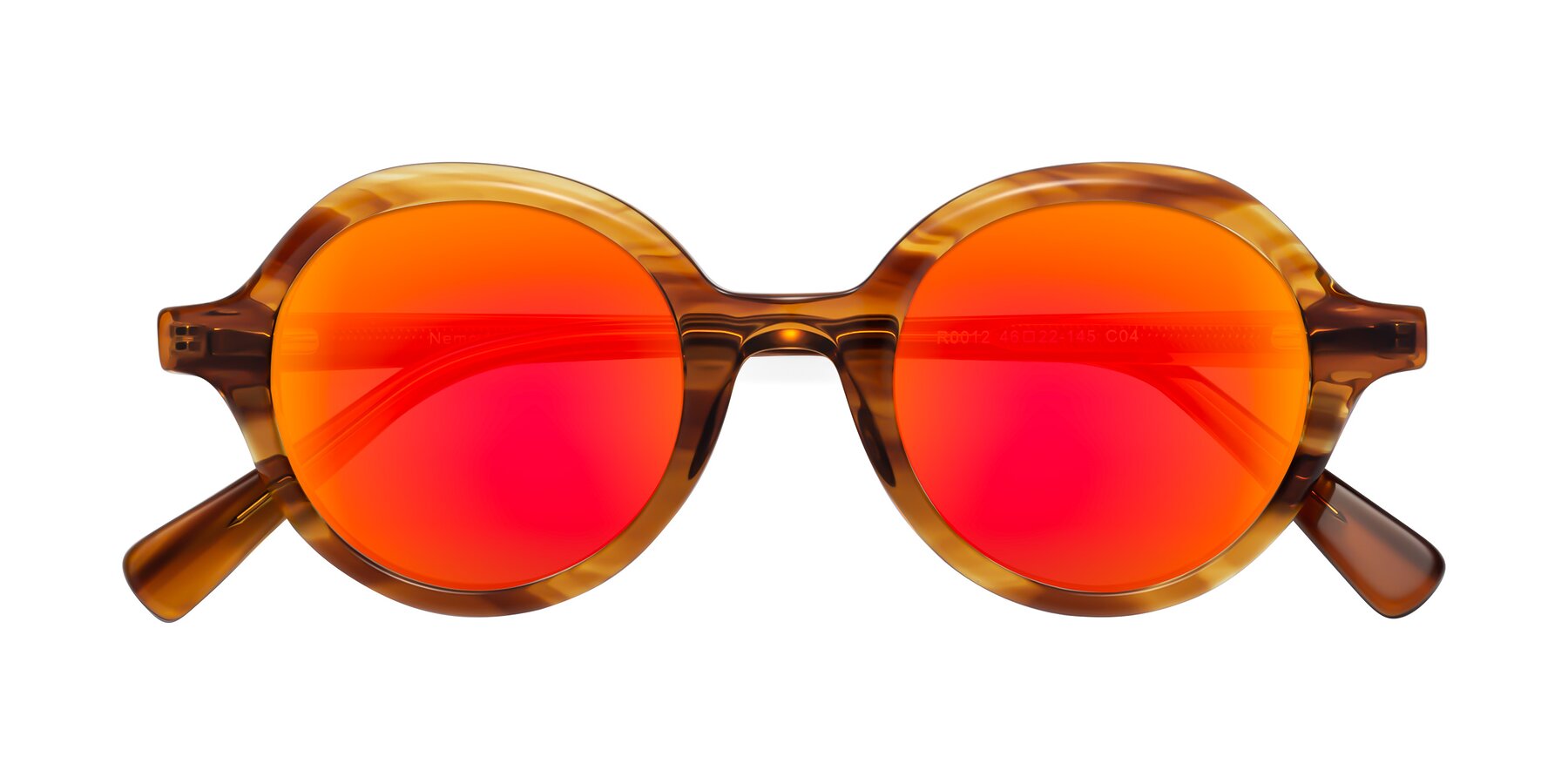Folded Front of Nemo in Striped Amber with Red Gold Mirrored Lenses