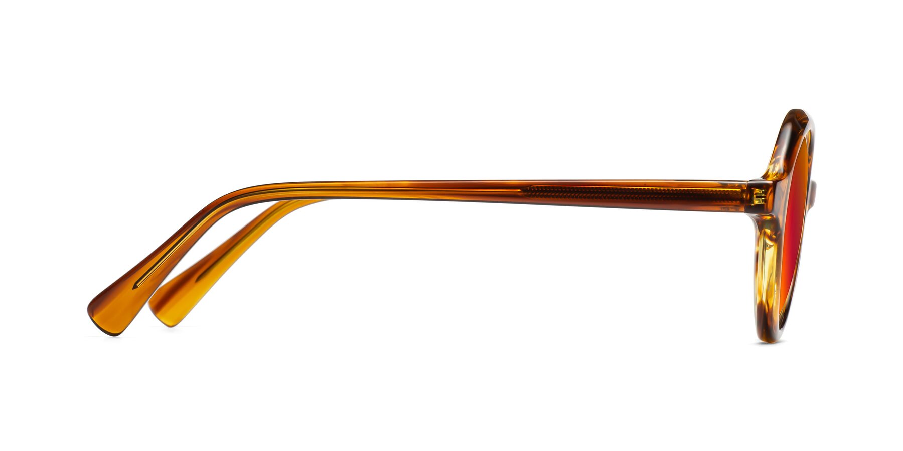 Side of Nemo in Striped Amber with Red Gold Mirrored Lenses