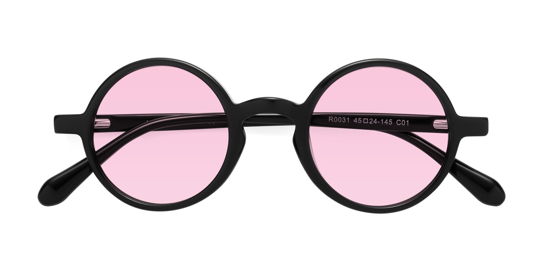 Folded Front of Juno in Black with Light Pink Tinted Lenses