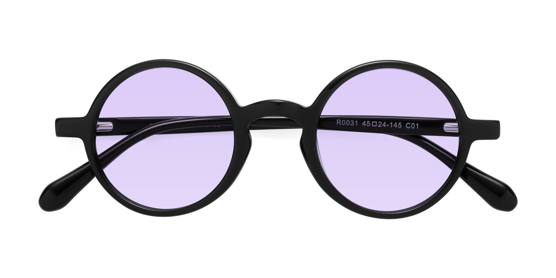 Folded Front of Juno in Black with Light Purple Tinted Lenses