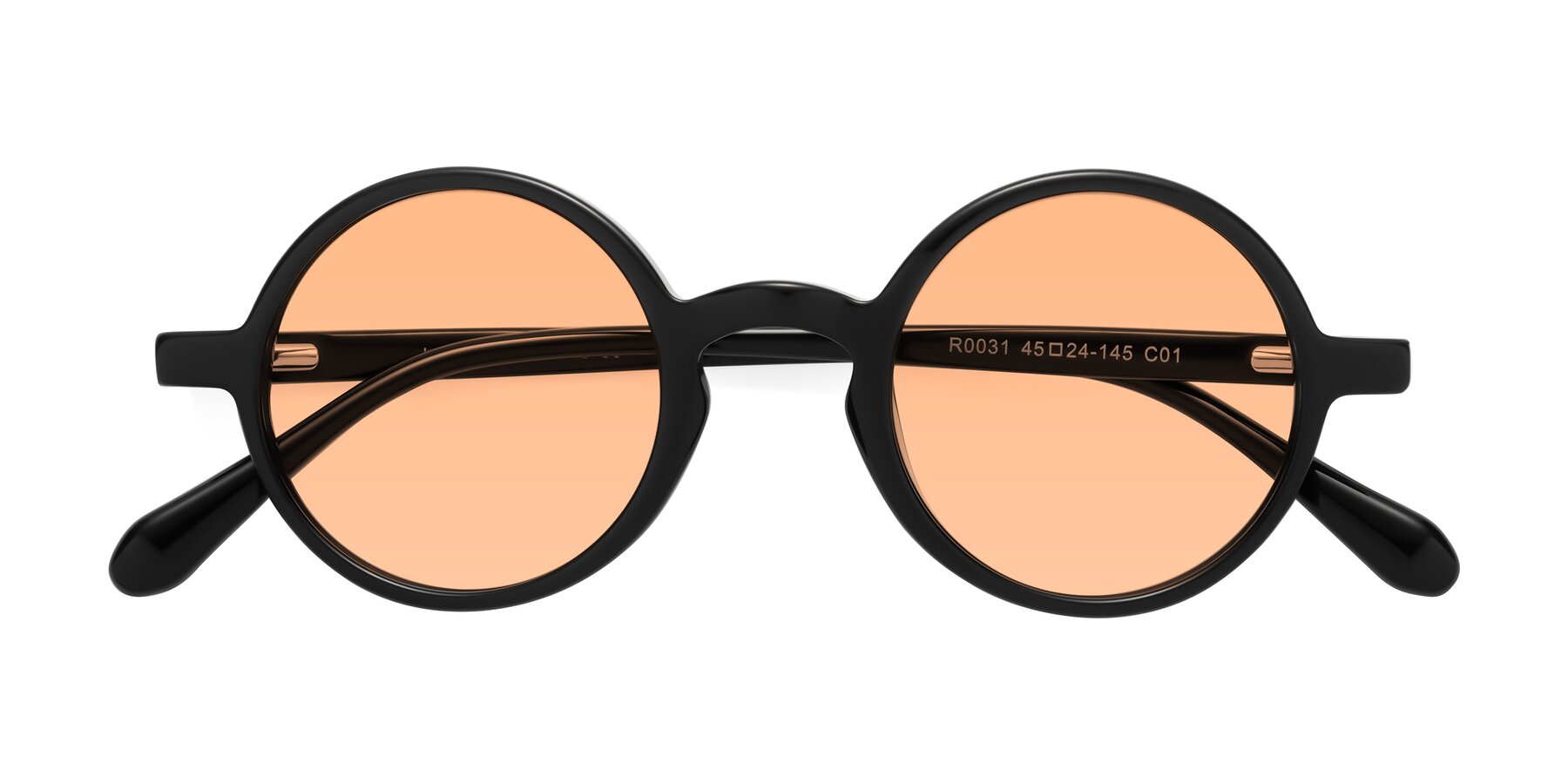 Folded Front of Juno in Black with Light Orange Tinted Lenses