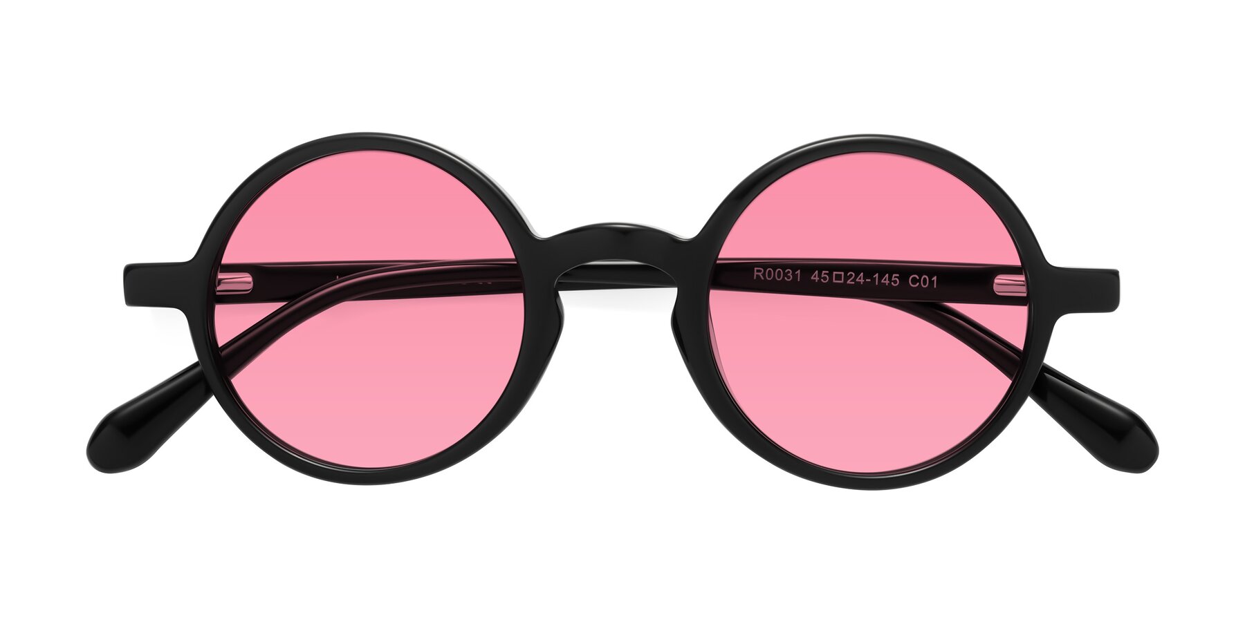 Folded Front of Juno in Black with Pink Tinted Lenses
