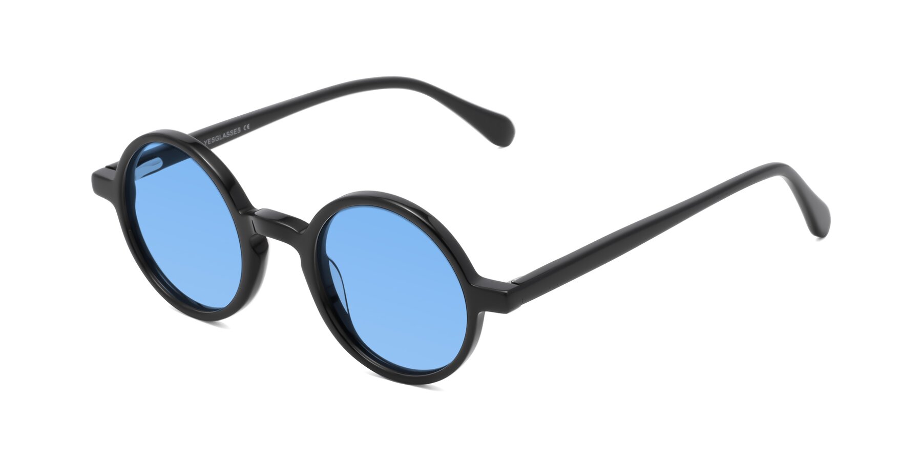 Angle of Juno in Black with Medium Blue Tinted Lenses