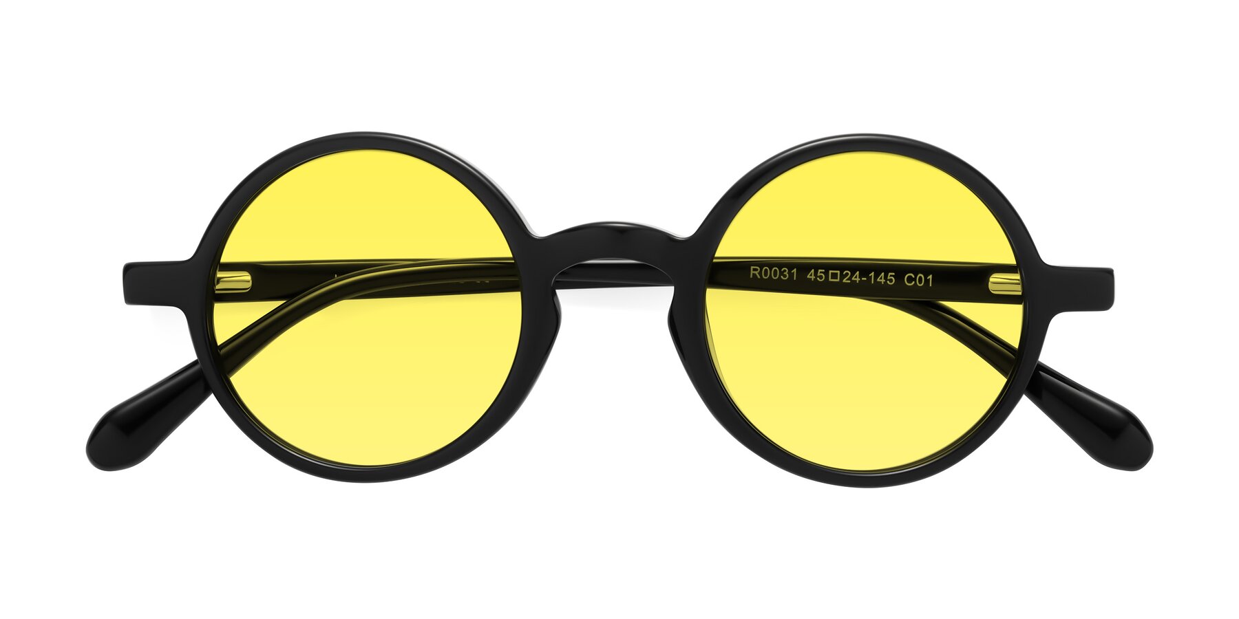 Folded Front of Juno in Black with Medium Yellow Tinted Lenses