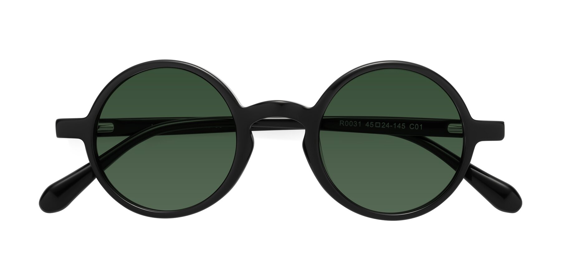 Folded Front of Juno in Black with Green Tinted Lenses