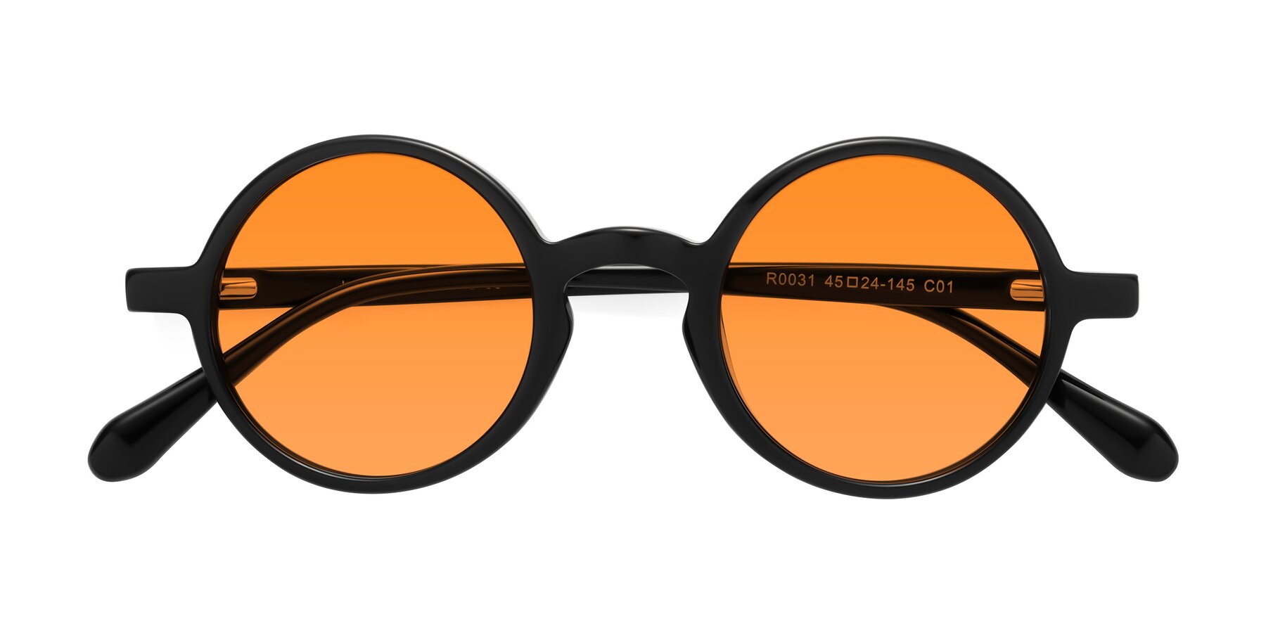 Folded Front of Juno in Black with Orange Tinted Lenses