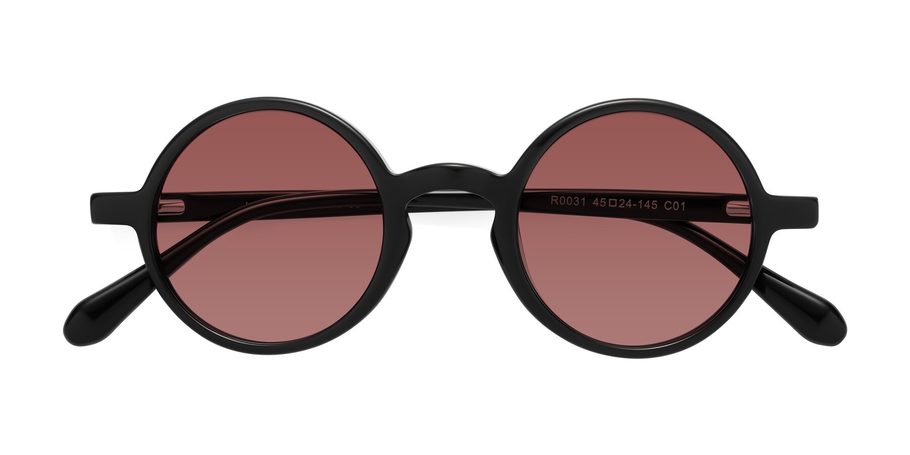 Folded Front of Juno in Black with Garnet Tinted Lenses