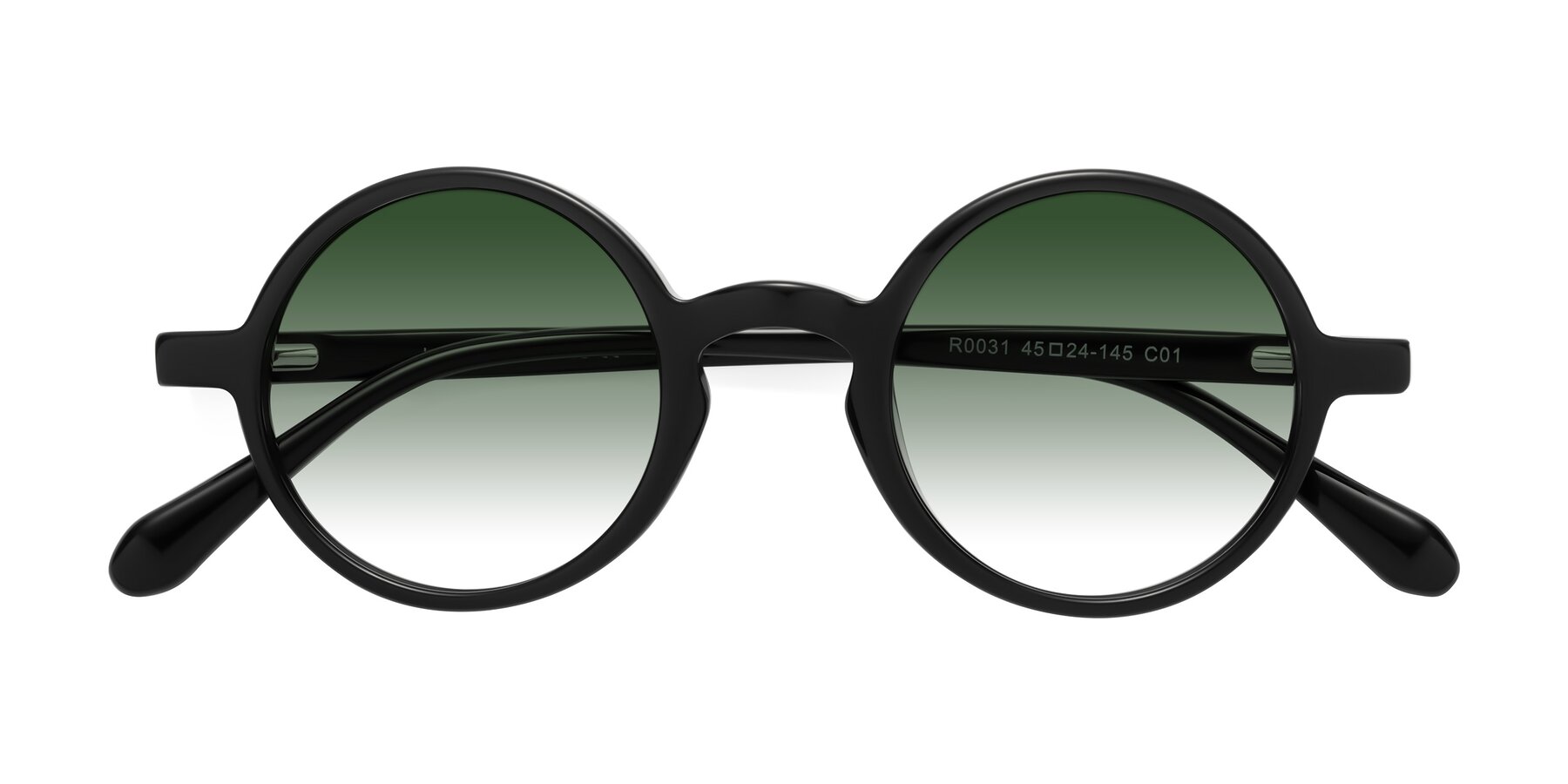 Folded Front of Juno in Black with Green Gradient Lenses