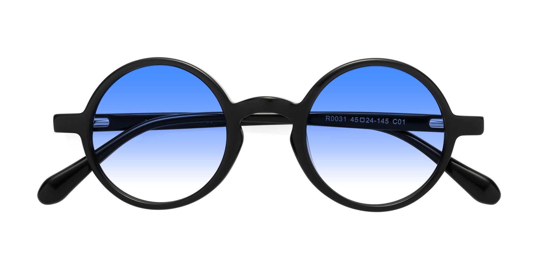 Folded Front of Juno in Black with Blue Gradient Lenses