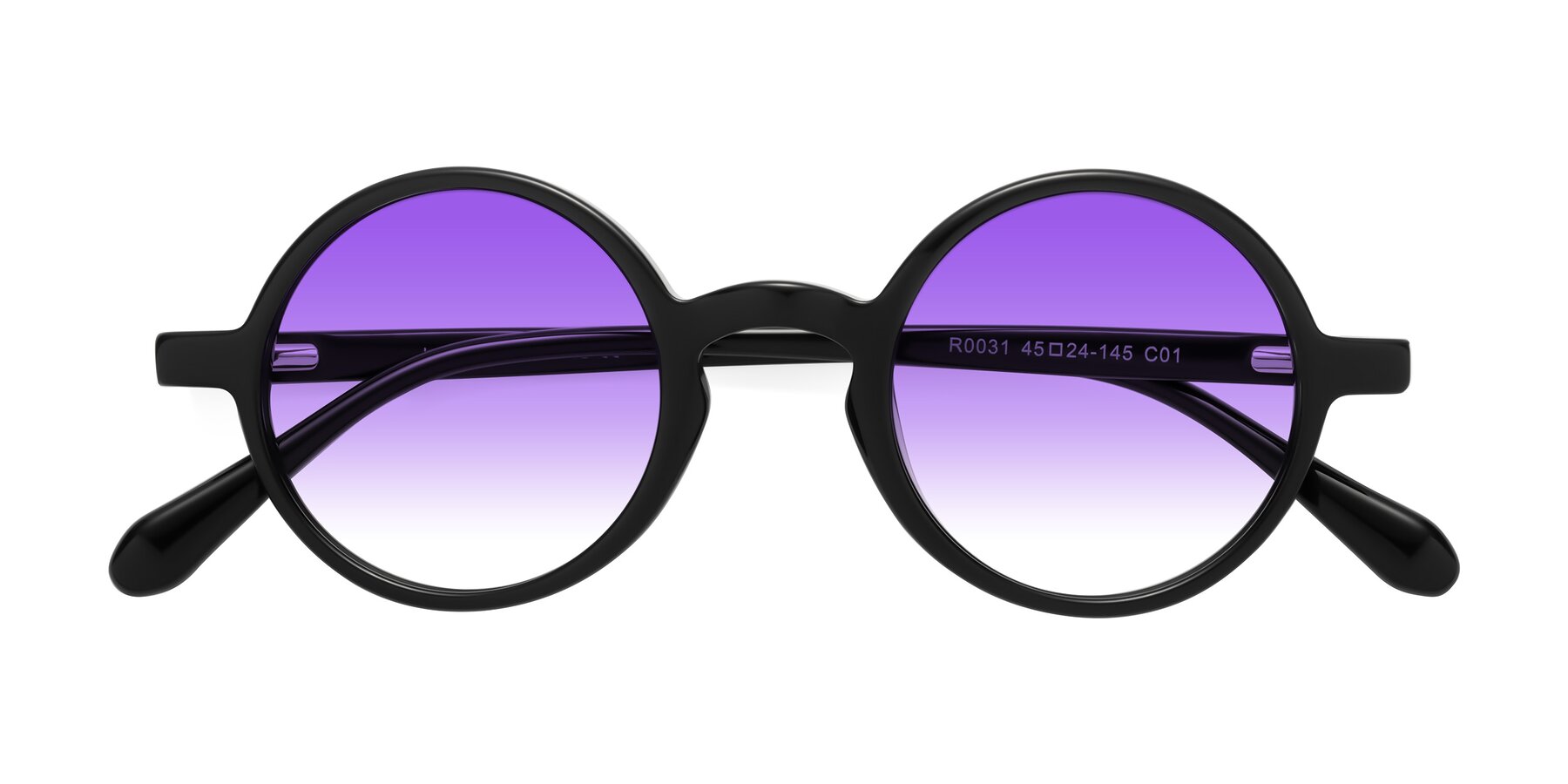 Folded Front of Juno in Black with Purple Gradient Lenses