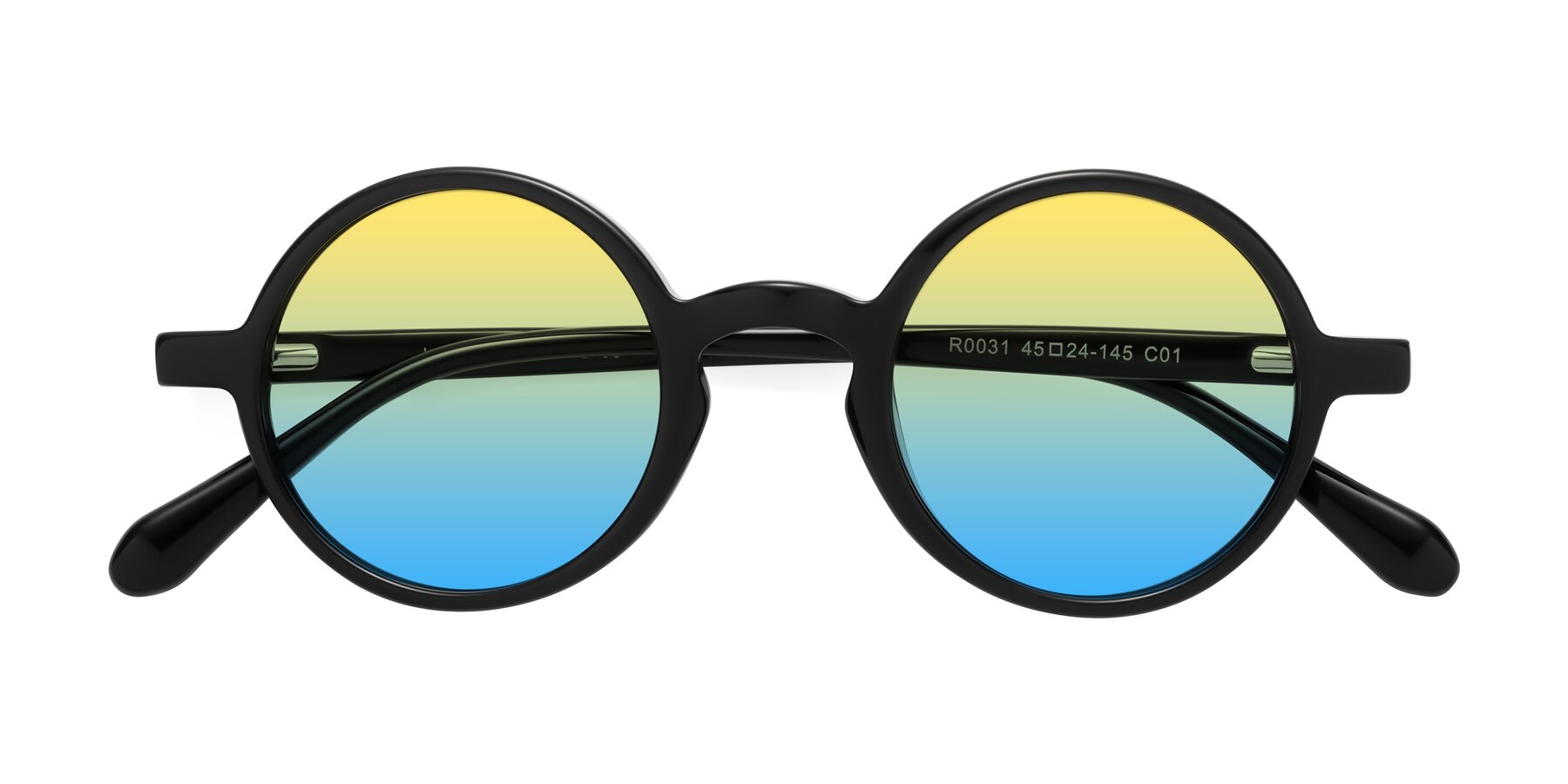 Folded Front of Juno in Black with Yellow / Blue Gradient Lenses