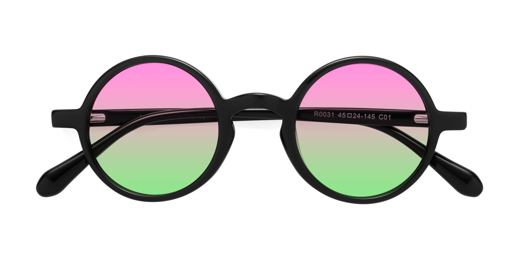 Folded Front of Juno in Black with Pink / Green Gradient Lenses