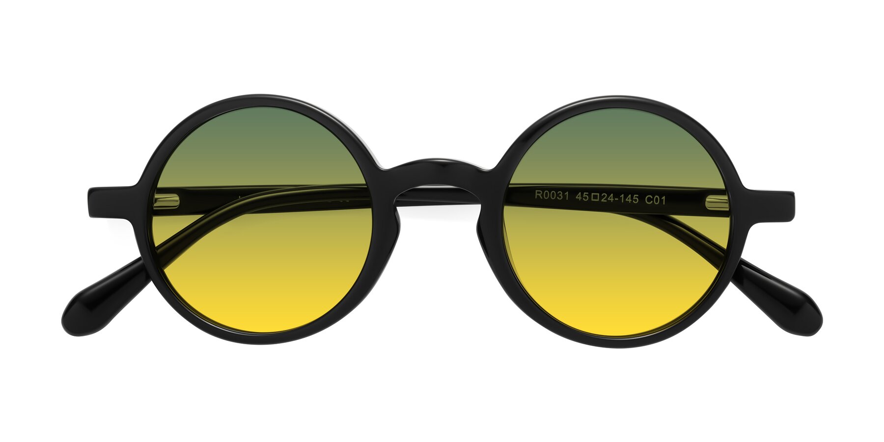Folded Front of Juno in Black with Green / Yellow Gradient Lenses