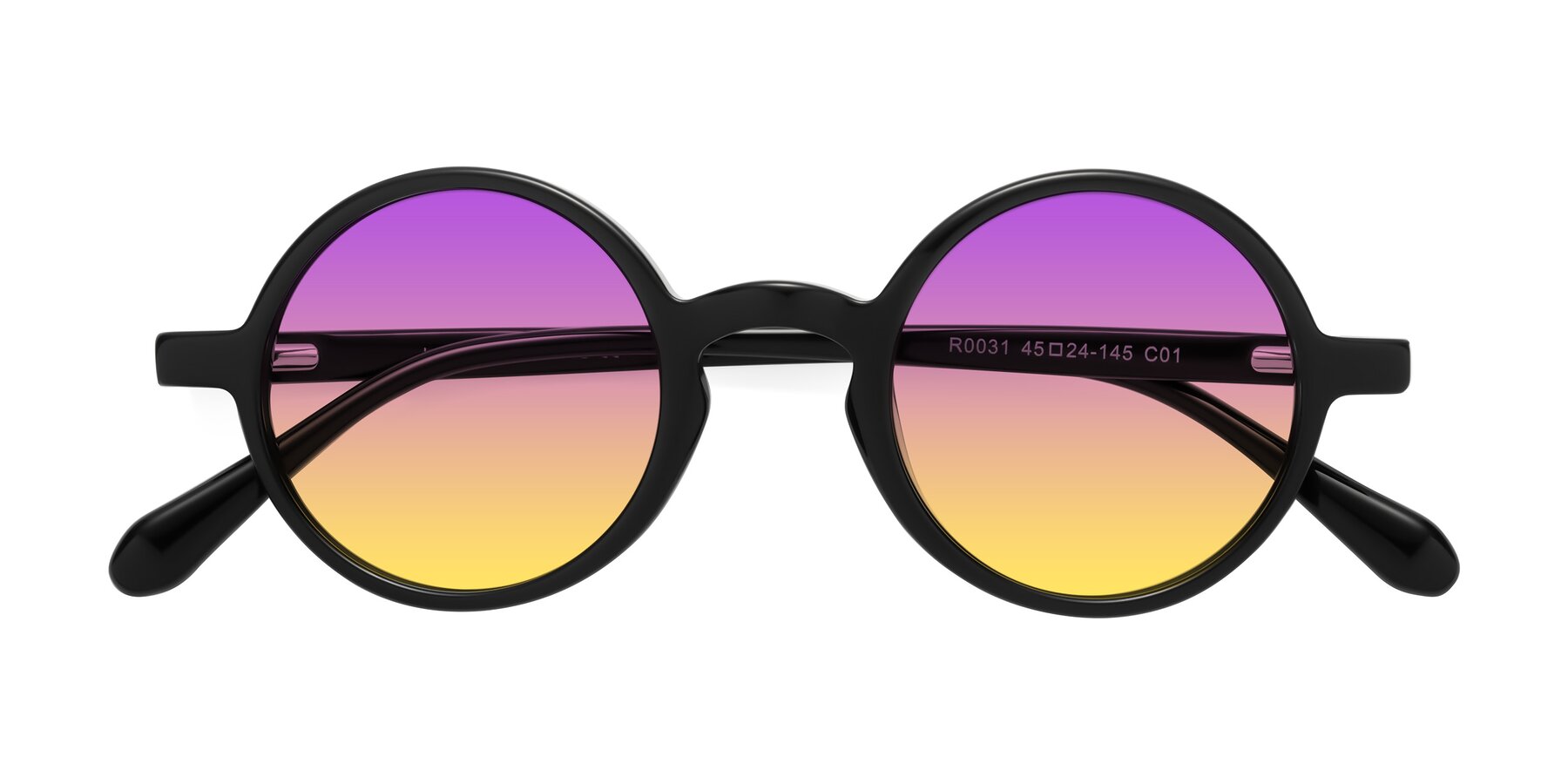 Folded Front of Juno in Black with Purple / Yellow Gradient Lenses