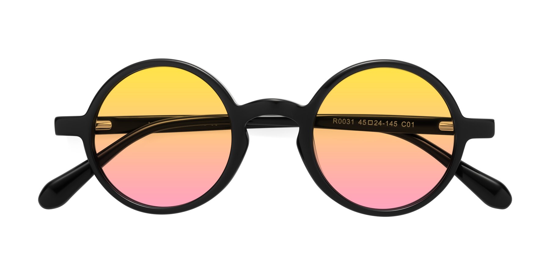 Folded Front of Juno in Black with Yellow / Pink Gradient Lenses