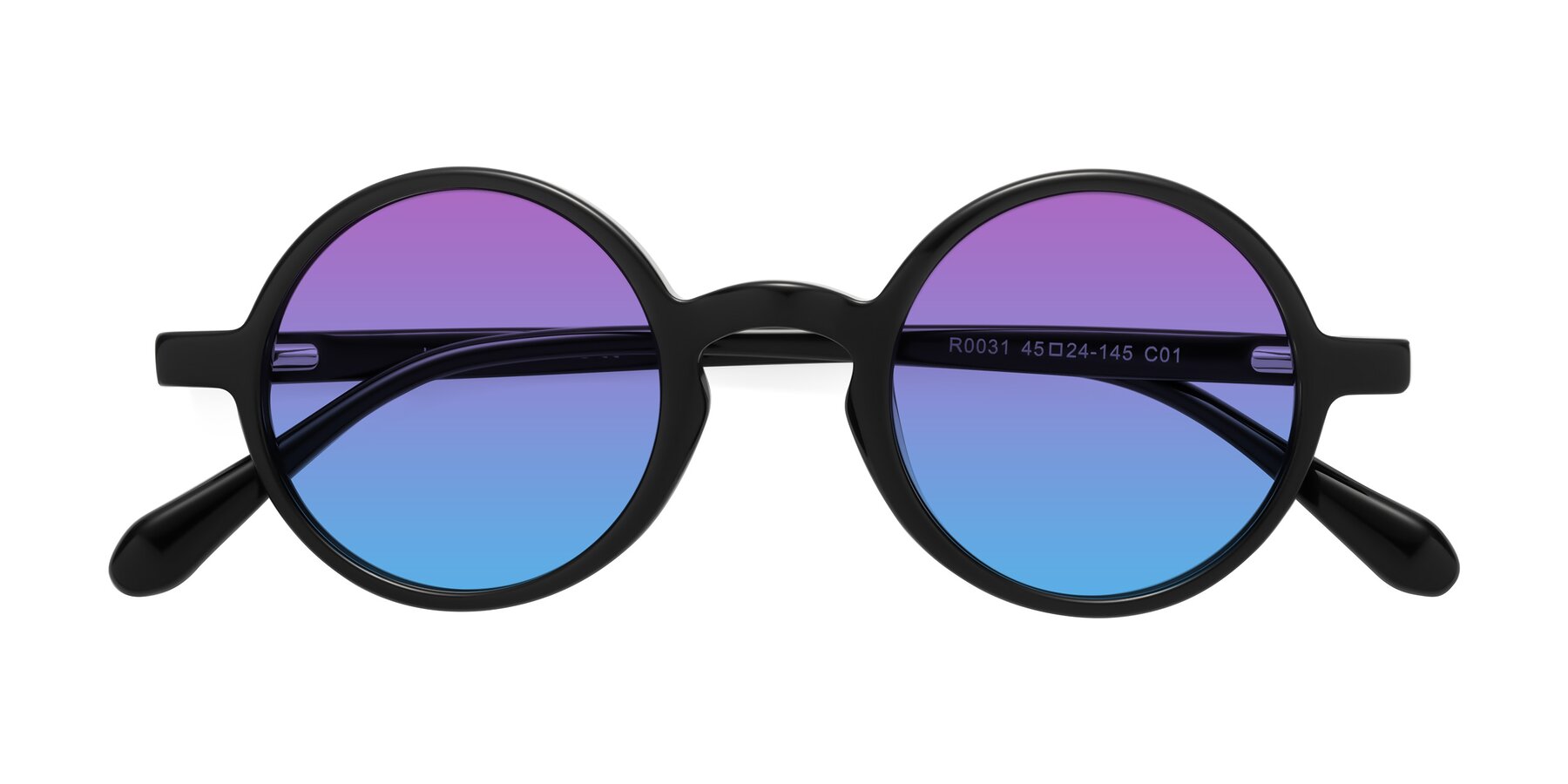 Folded Front of Juno in Black with Purple / Blue Gradient Lenses