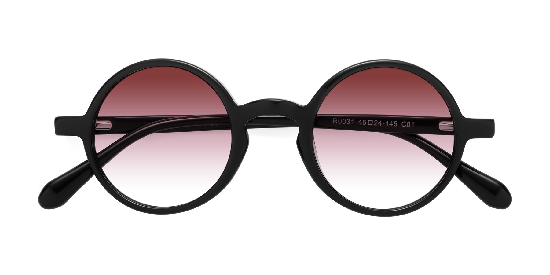 Folded Front of Juno in Black with Garnet Gradient Lenses