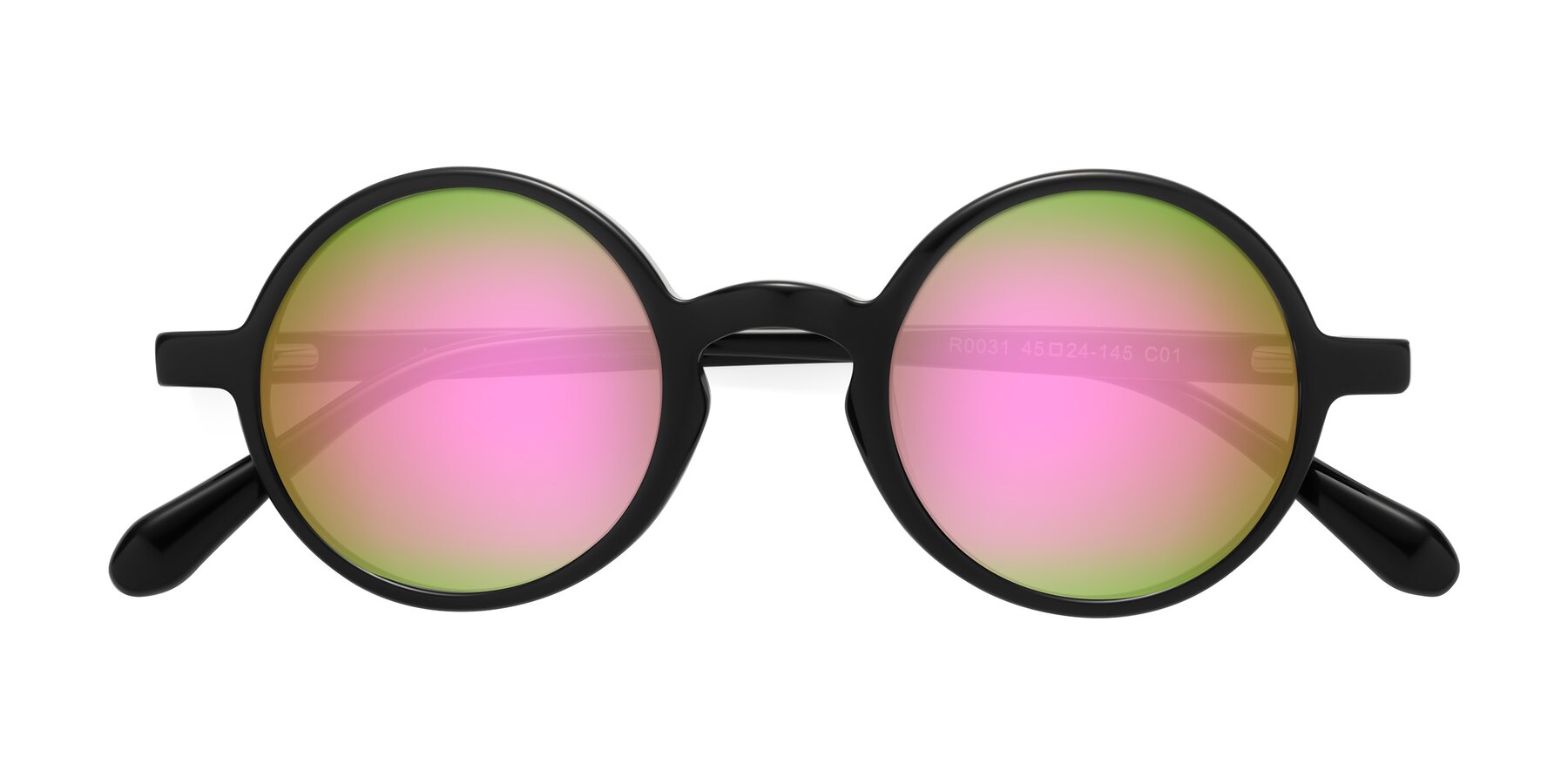 Folded Front of Juno in Black with Pink Mirrored Lenses