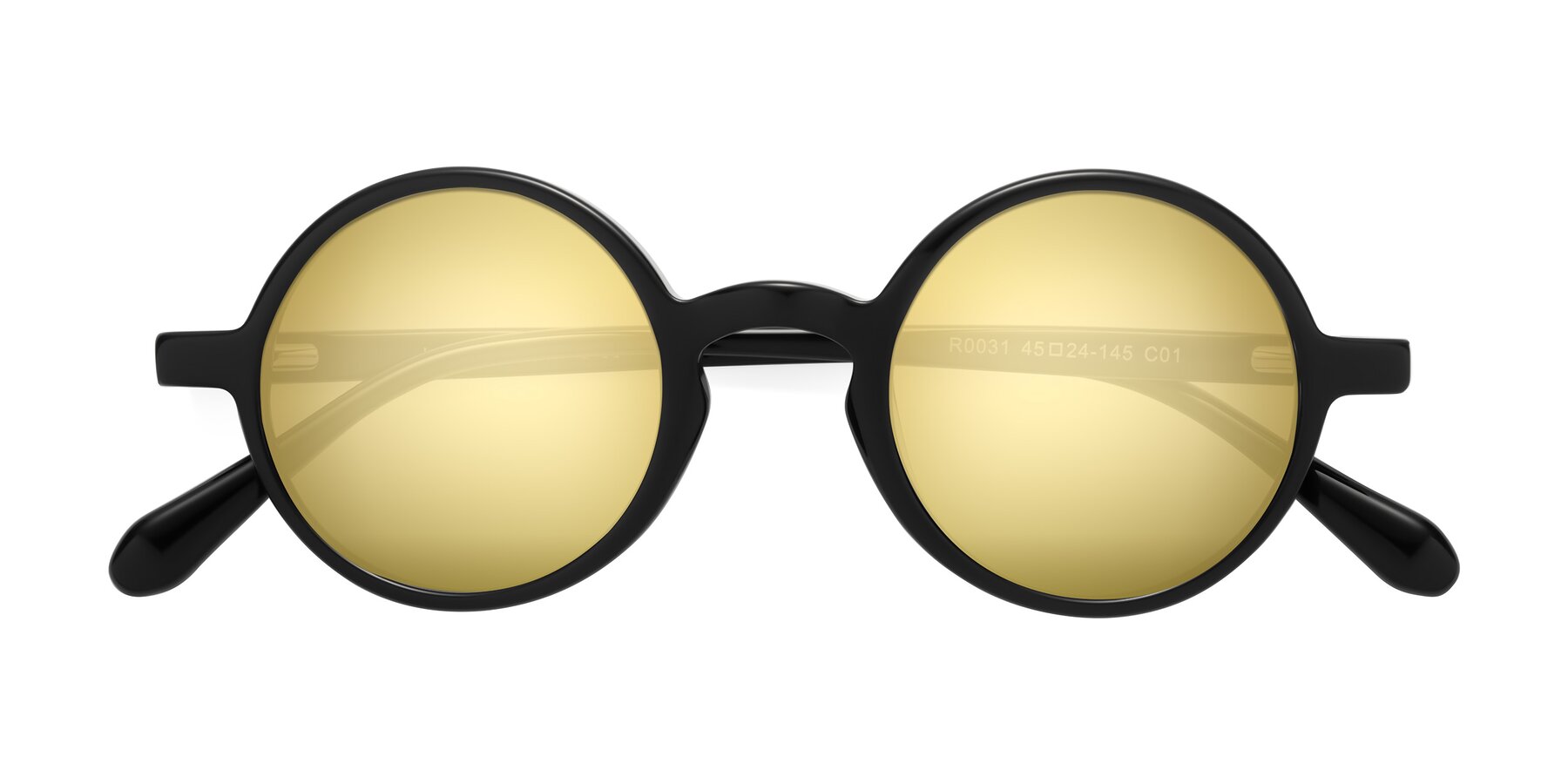 Folded Front of Juno in Black with Gold Mirrored Lenses
