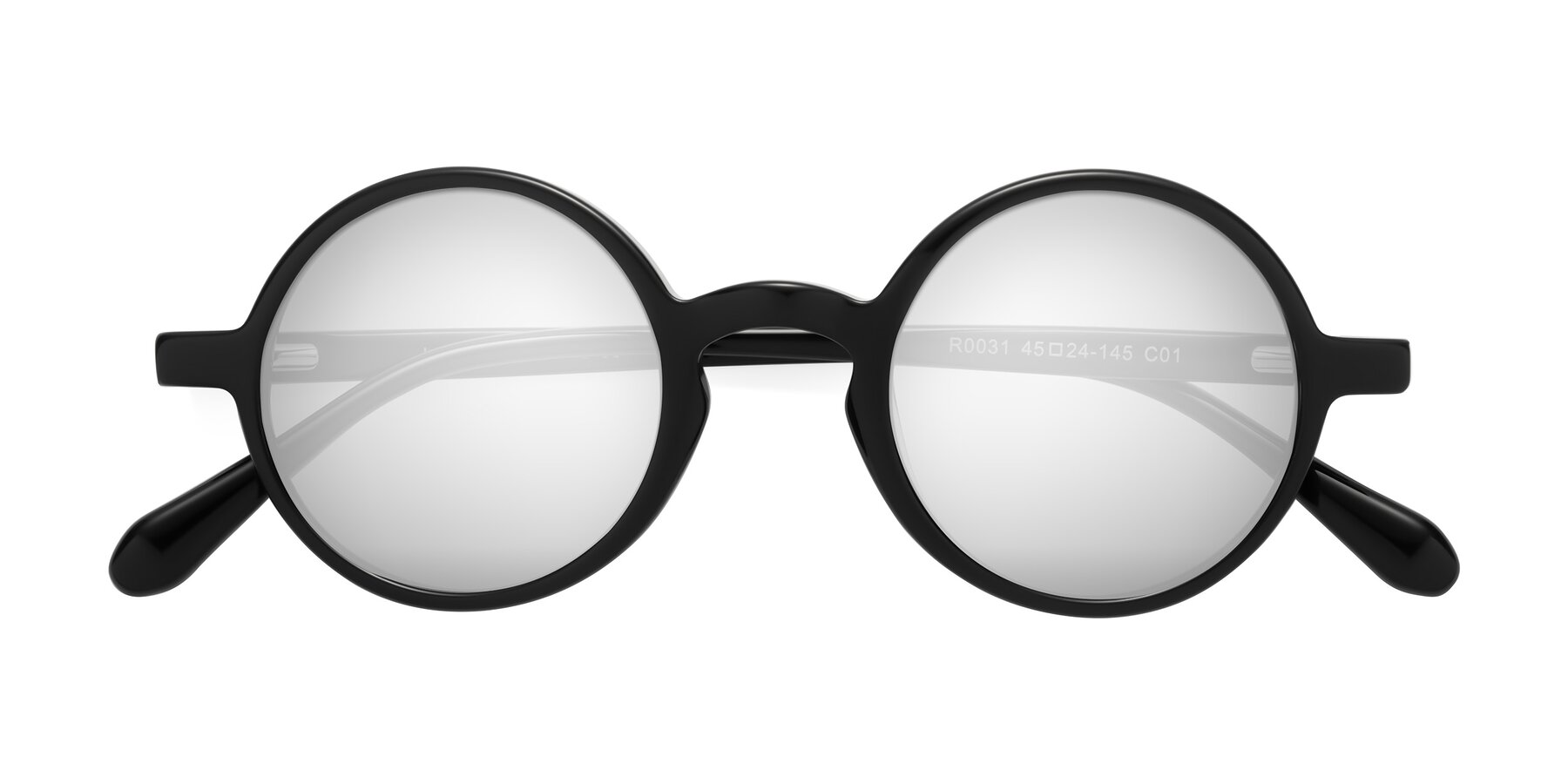 Folded Front of Juno in Black with Silver Mirrored Lenses