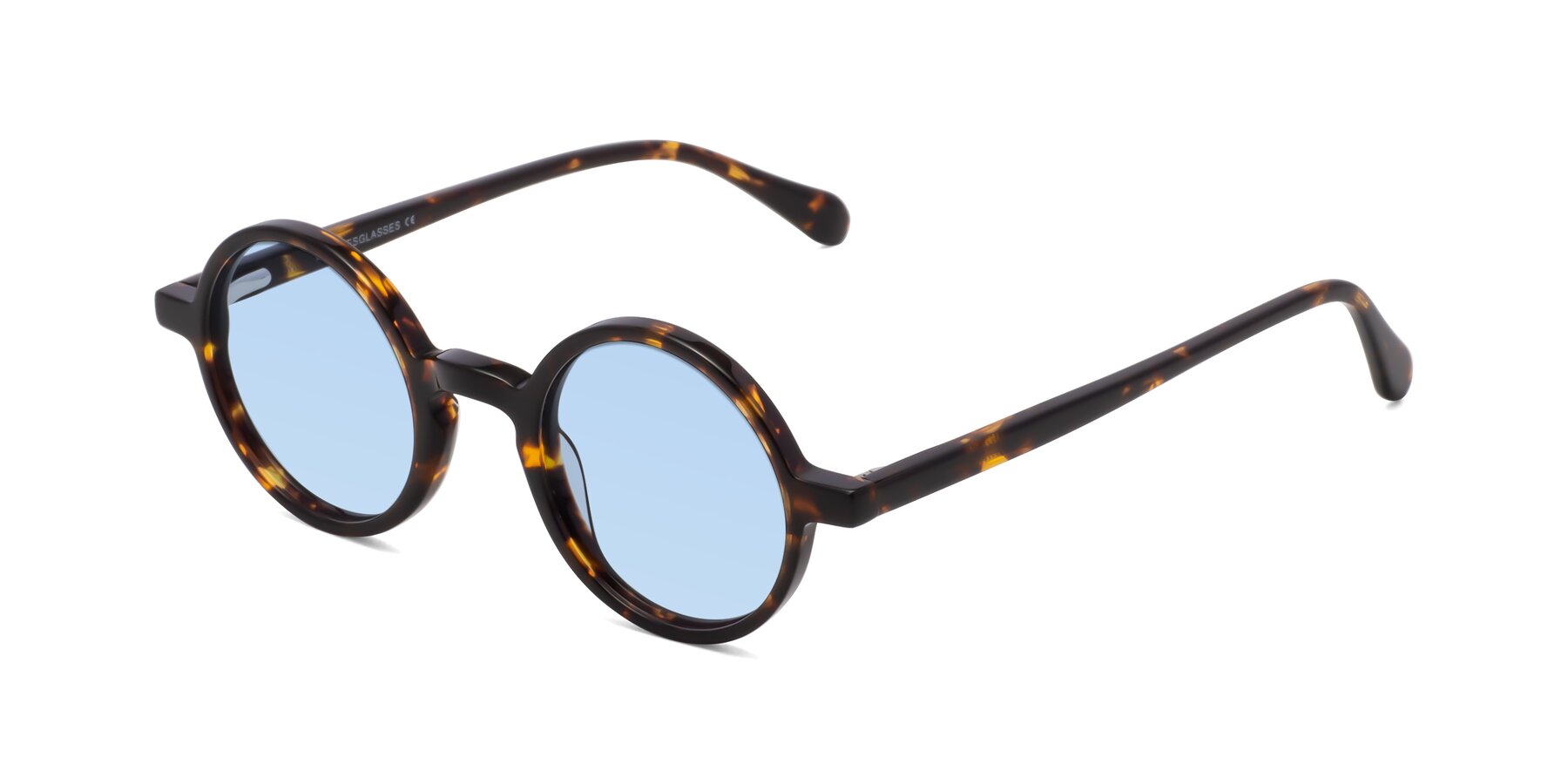 Angle of Juno in Tortoise with Light Blue Tinted Lenses