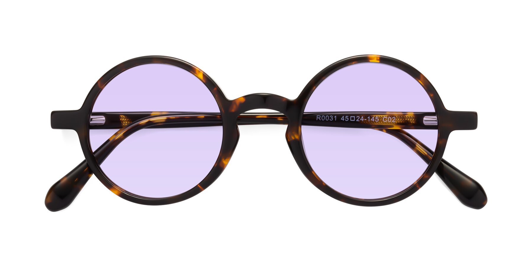 Folded Front of Juno in Tortoise with Light Purple Tinted Lenses