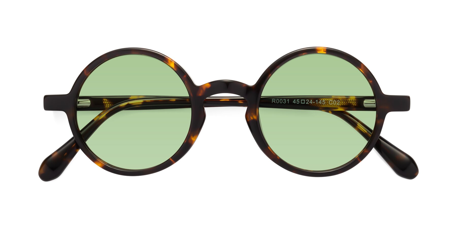 Folded Front of Juno in Tortoise with Medium Green Tinted Lenses