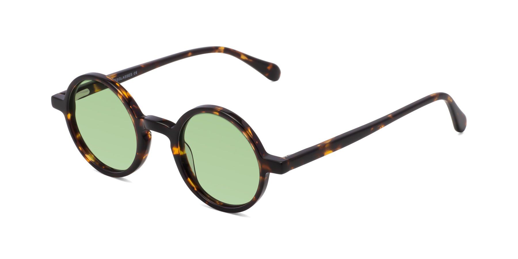 Angle of Juno in Tortoise with Medium Green Tinted Lenses