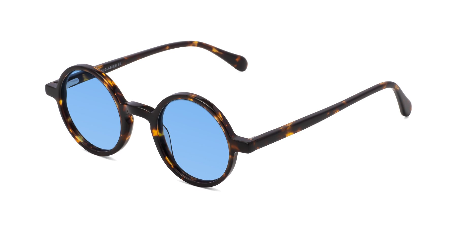 Angle of Juno in Tortoise with Medium Blue Tinted Lenses