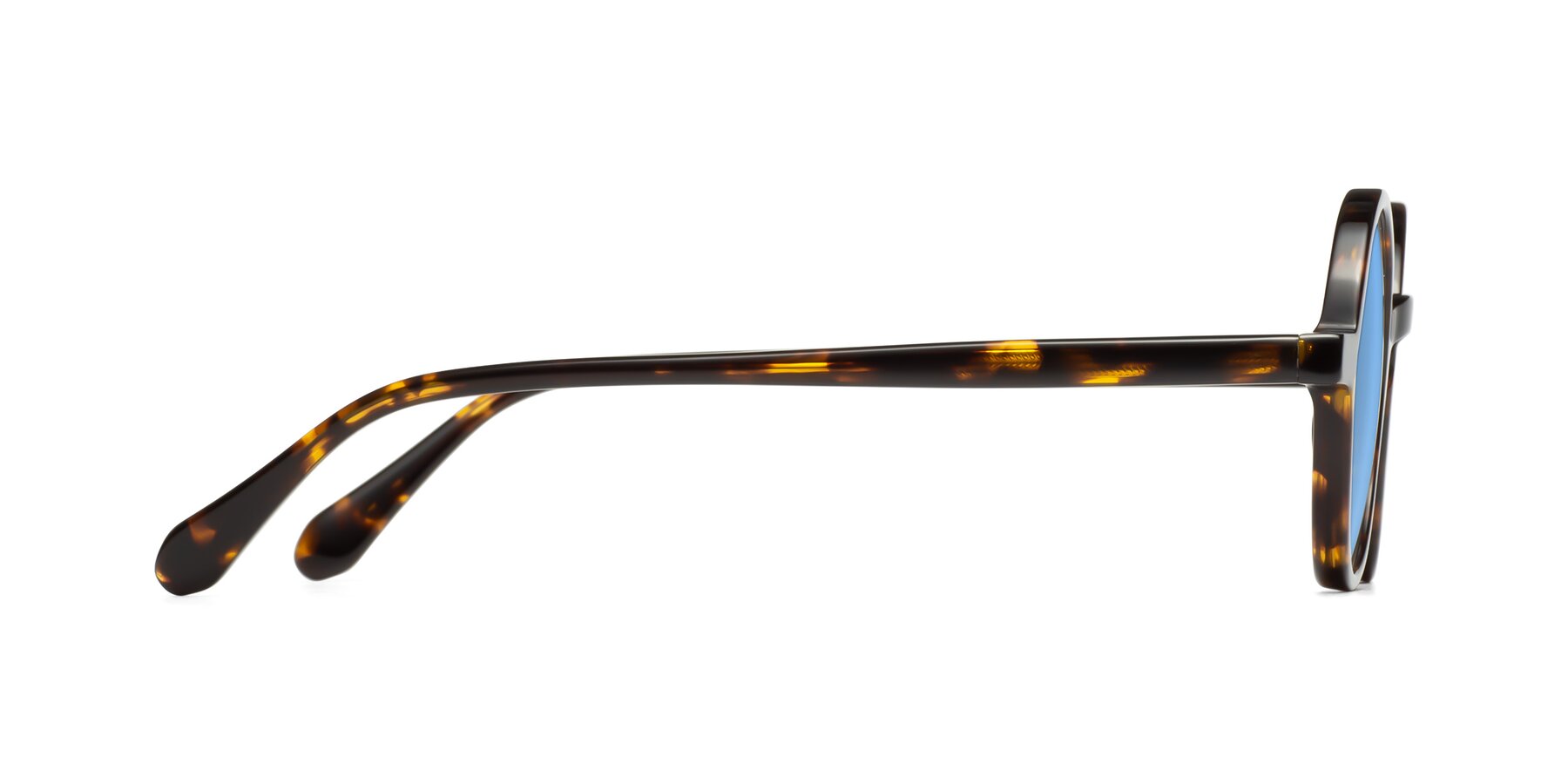 Side of Juno in Tortoise with Medium Blue Tinted Lenses