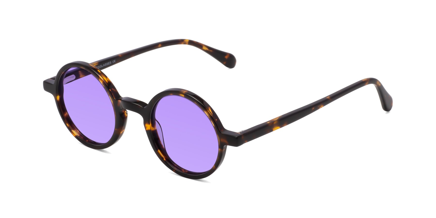 Angle of Juno in Tortoise with Medium Purple Tinted Lenses