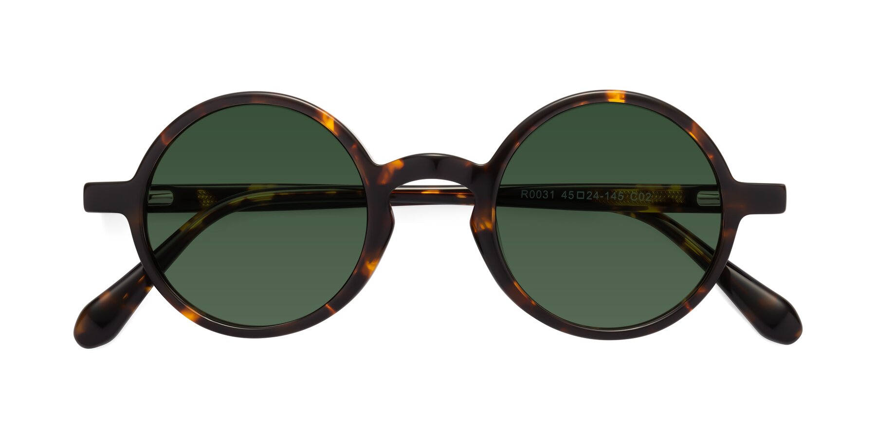 Folded Front of Juno in Tortoise with Green Tinted Lenses