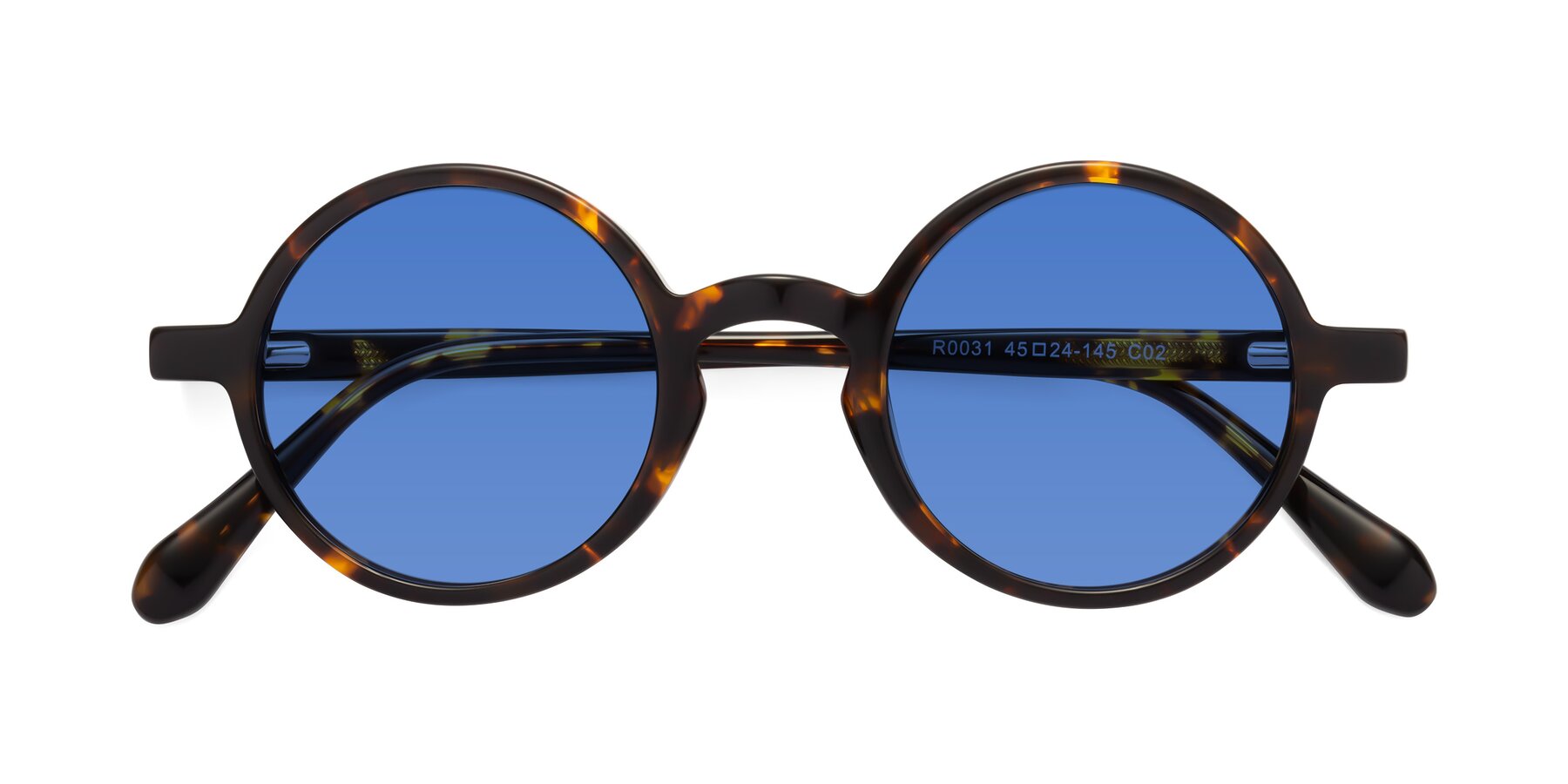 Folded Front of Juno in Tortoise with Blue Tinted Lenses