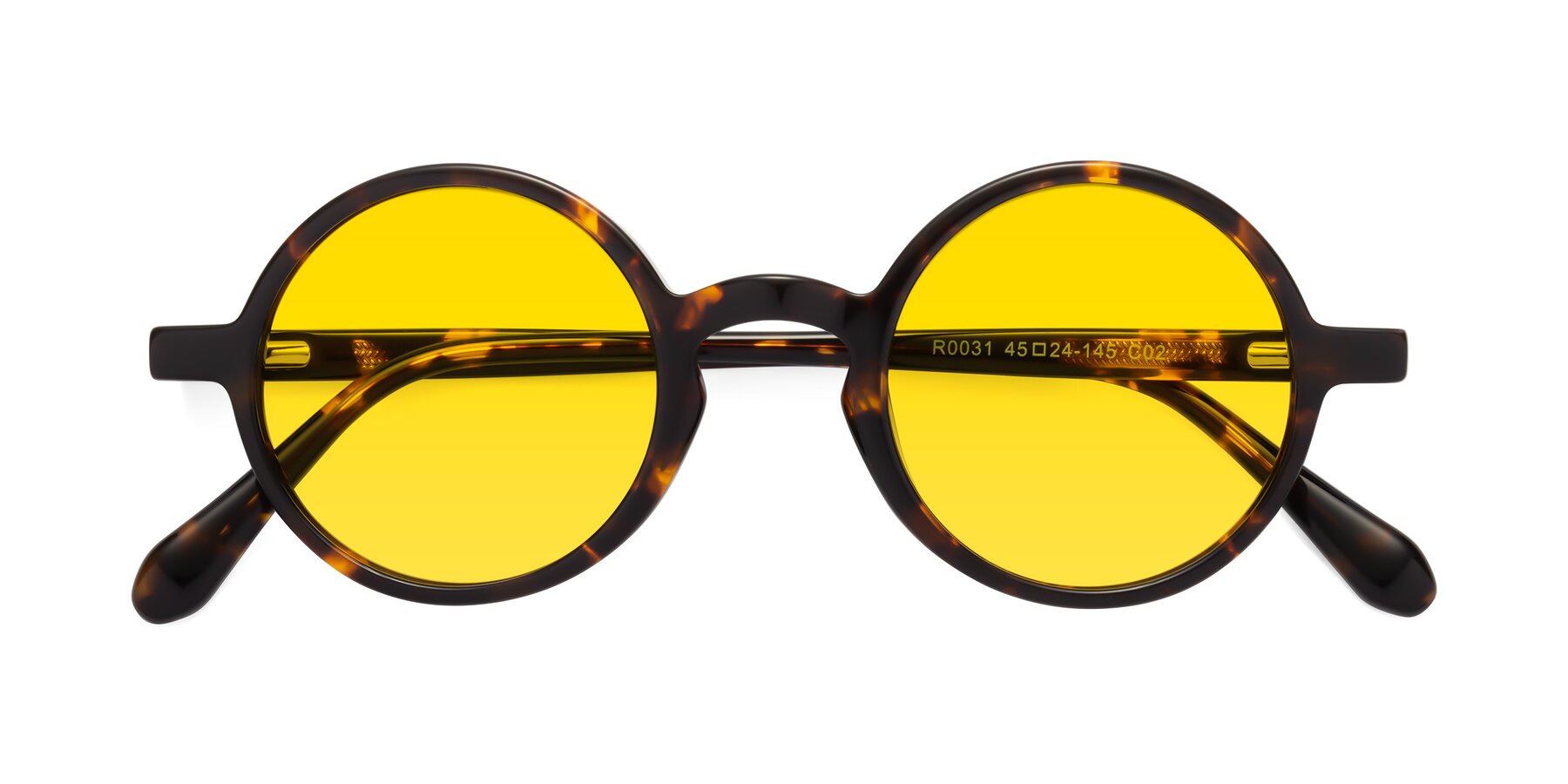 Folded Front of Juno in Tortoise with Yellow Tinted Lenses