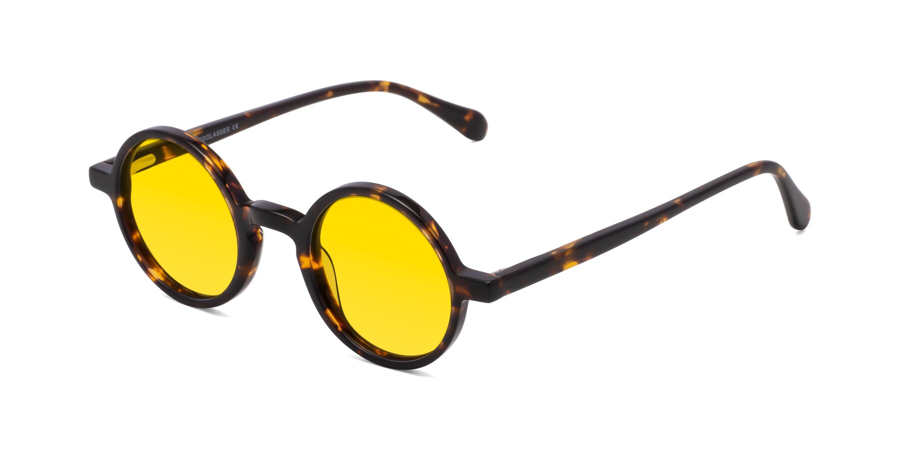 Angle of Juno in Tortoise with Yellow Tinted Lenses