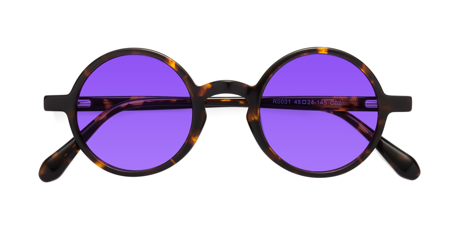 Folded Front of Juno in Tortoise with Purple Tinted Lenses