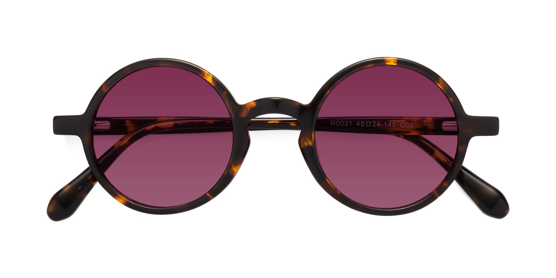 Folded Front of Juno in Tortoise with Wine Tinted Lenses