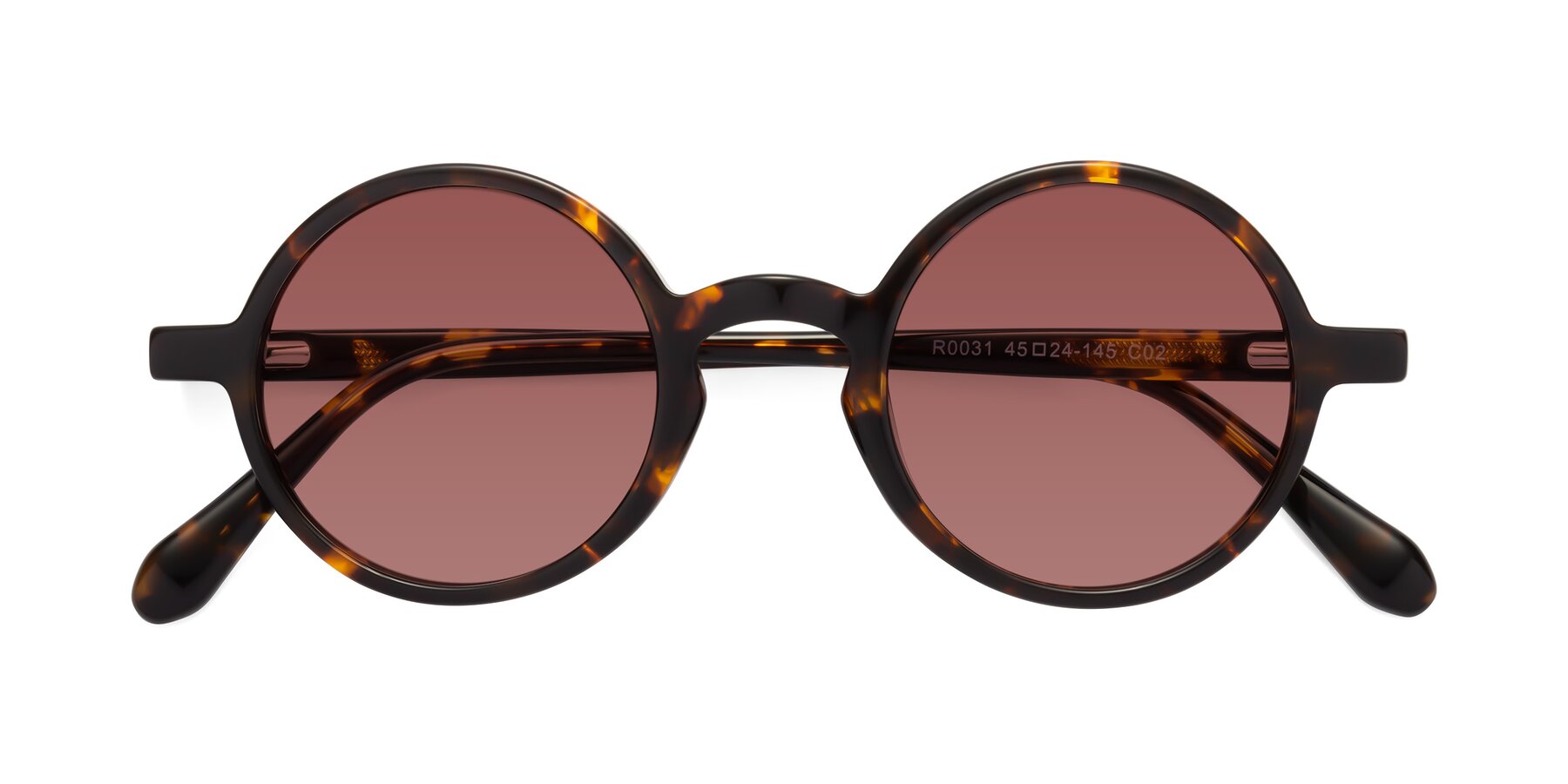 Folded Front of Juno in Tortoise with Garnet Tinted Lenses