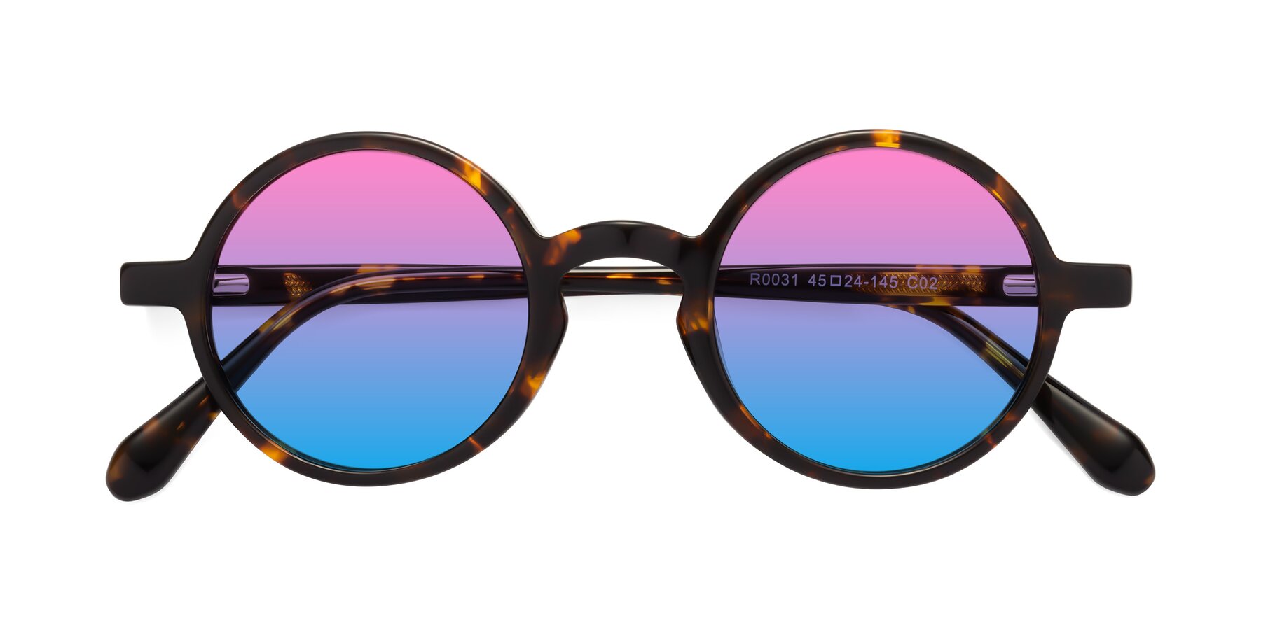 Folded Front of Juno in Tortoise with Pink / Blue Gradient Lenses
